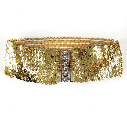 Sequin Wide Slim Stretch Elastic Belt Waist Band Corset Paillette Ladies