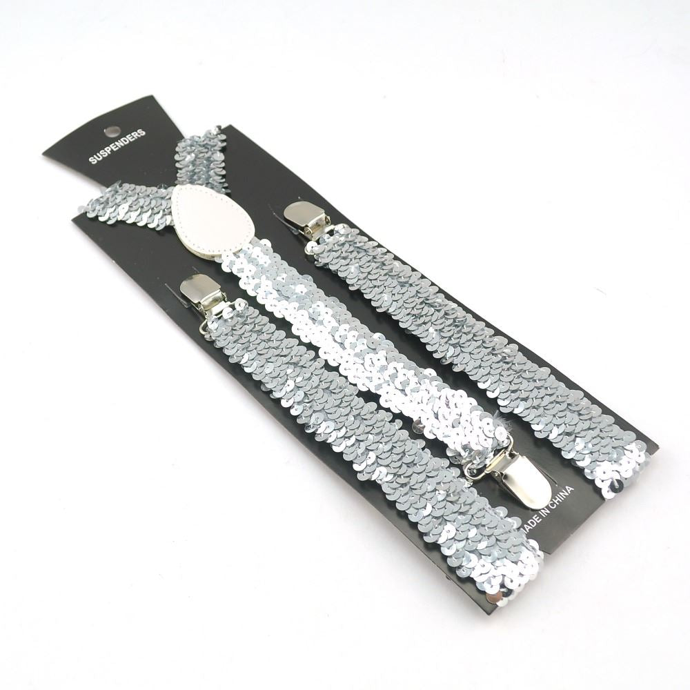 Sequin Fancy Dress Suspenders Clip On Elastic Braces Adjustable New