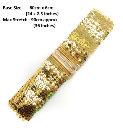 Gold Buckle Elastic Sequin Stretch Belt Coloured Waistband Corset New