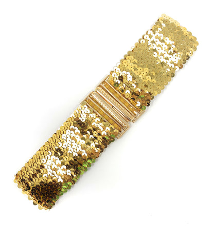 Gold Buckle Elastic Sequin Stretch Belt Coloured Waistband Corset New