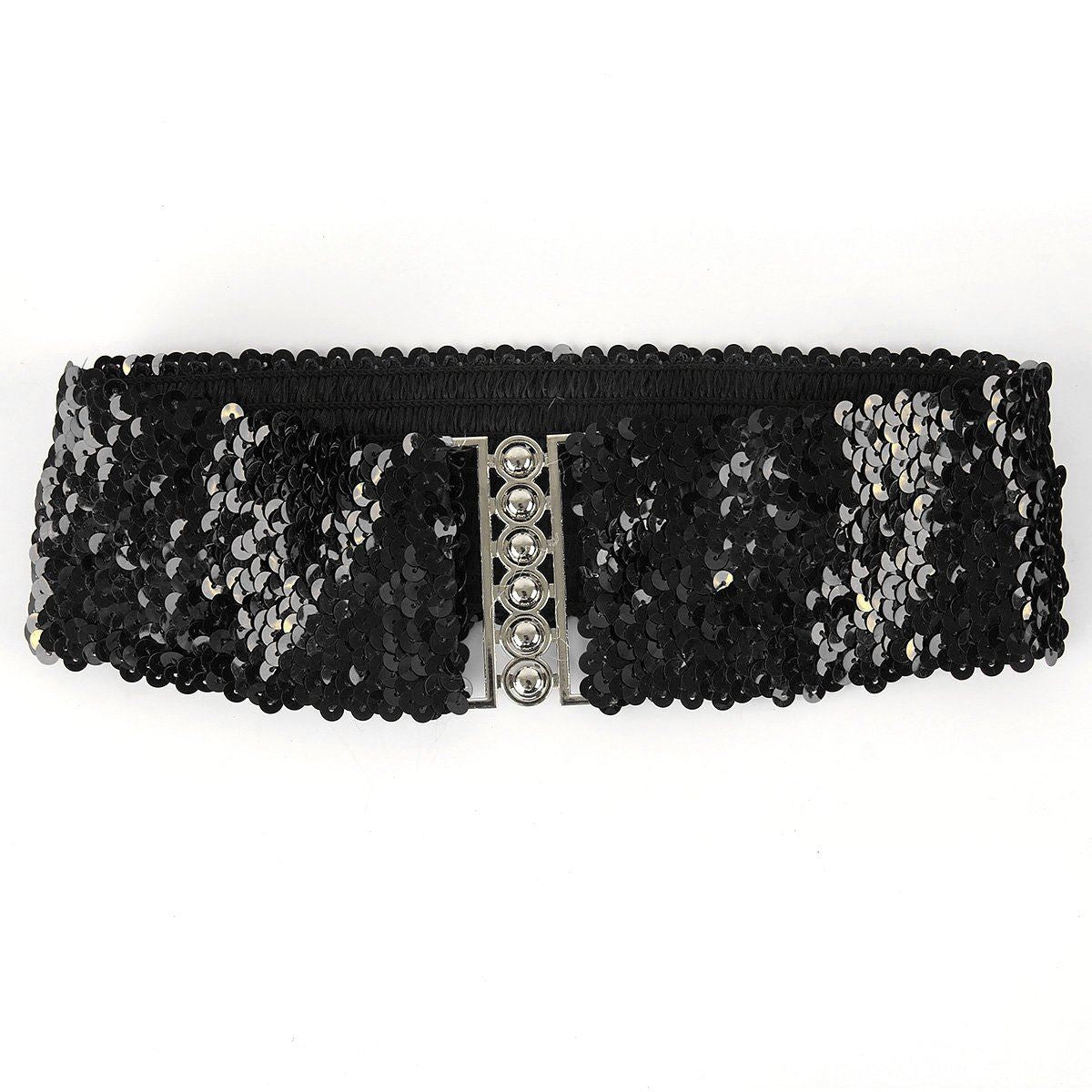 Sequin Wide Slim Stretch Elastic Belt Waist Band Corset Paillette Ladies