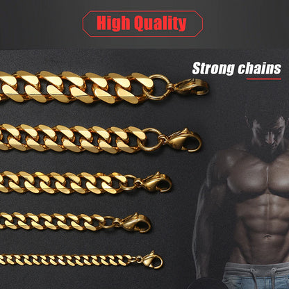 Collar de cadena para hombre de acero inoxidable dorado 316L, 3-13mm, 16-26 ", regalo para hombre