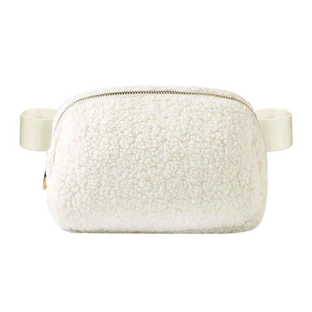 Teddy Faux Fleece Wool Plush Belt Bag Strap Purse Pouch Furry Hand Bum Travel