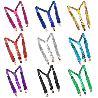 Sequin Fancy Dress Suspenders Clip On Elastic Braces Adjustable New