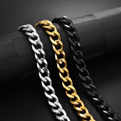 Gold, Silver, Black Mens Stainless Steel Cuban Bracelet 316L Curb Link Chain 18-25cm