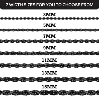 Stainless Steel Black, Gold, Silver 2-5mm & 16-26" Mens Twisted Knot Chain Necklace