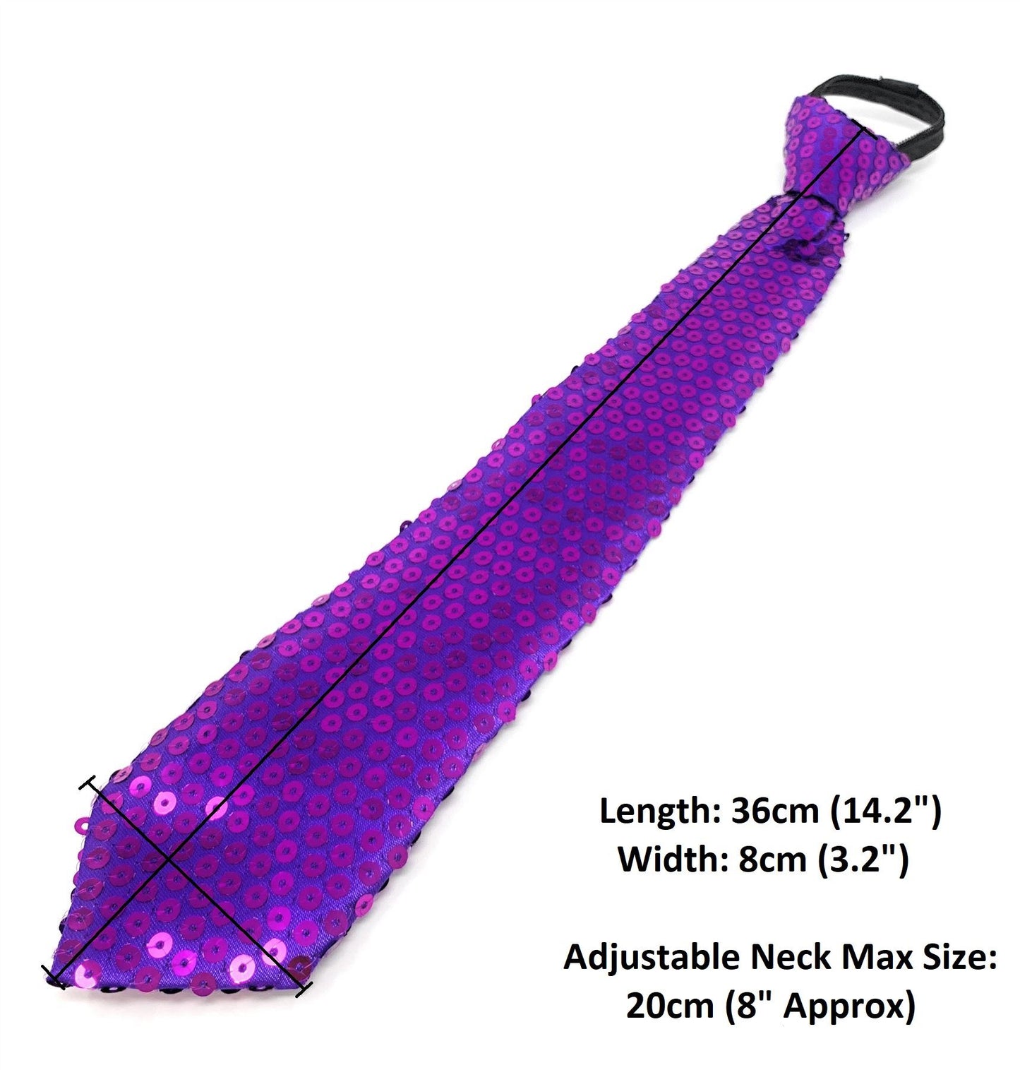 Sequin Pre Tied Adjustable Neck Tie Fancy Dress Party Clip On New