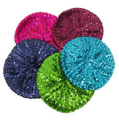 Coloured Sequin Elastic Flapper Cap Beret Hat Fancy Beanie Stretch