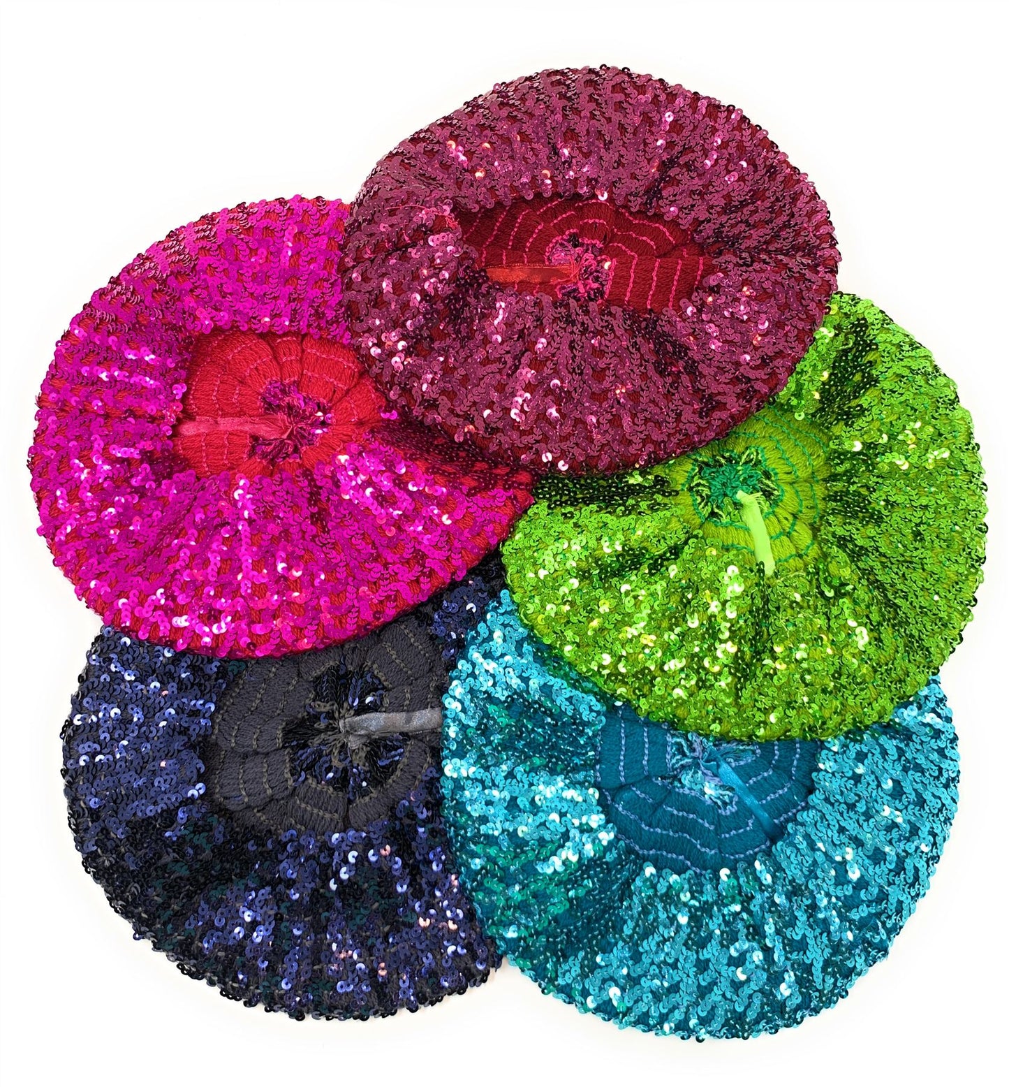 Coloured Sequin Elastic Flapper Cap Beret Hat Fancy Beanie Stretch