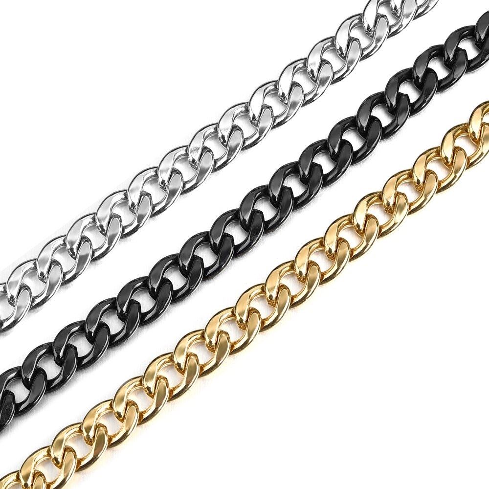 Gold, Silver, Black Mens Stainless Steel Cuban Bracelet 316L Curb Link Chain 18-25cm