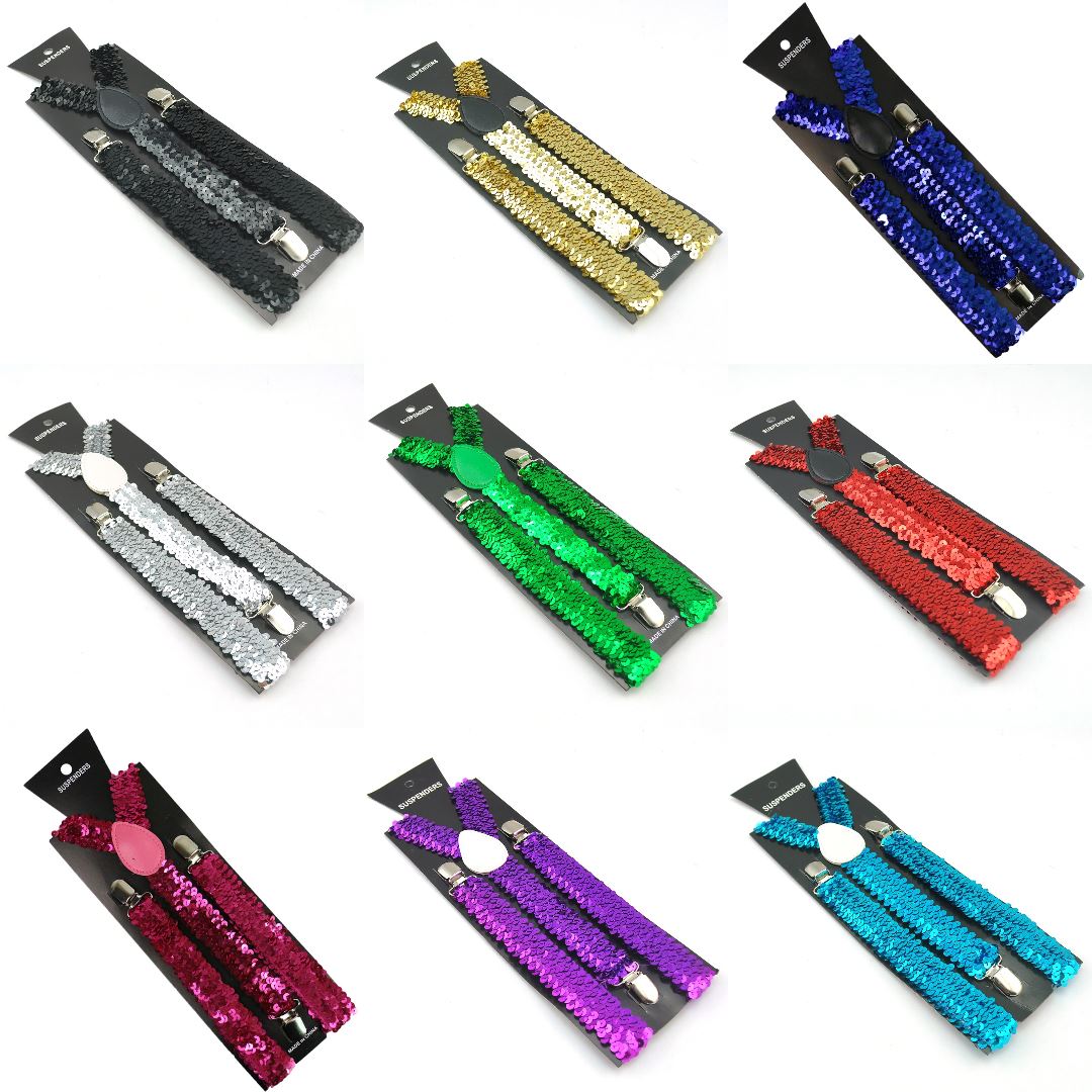 Sequin Fancy Dress Suspenders Clip On Elastic Braces Adjustable New