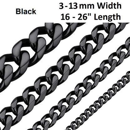 Black Stainless Steel 316L 3-13mm 16-26" Mens Curb Chain Necklace Man Gift