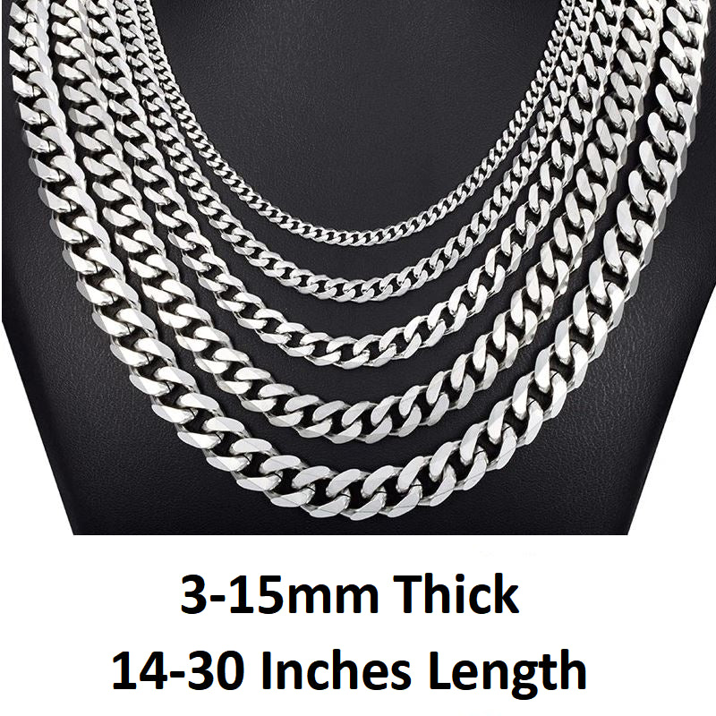 Collar de cadena curva para hombre de acero inoxidable 316L, plata, 3,5,7,9,11,13,15 mm y 14-30"