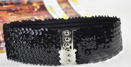 Sequin Wide Slim Stretch Elastic Belt Waist Band Corset Paillette Ladies