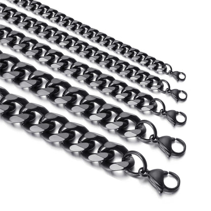 Collar de cadena para hombre de acero inoxidable negro 316L, 3-13mm, 16-26 ", regalo para hombre