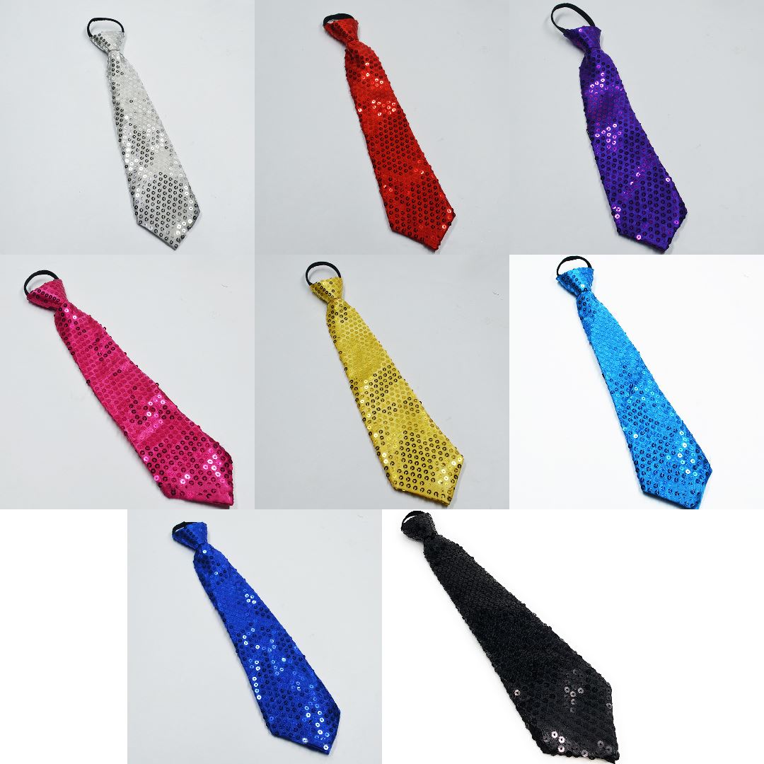 Sequin Pre Tied Adjustable Neck Tie Fancy Dress Party Clip On New