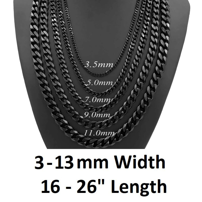 Collar de cadena para hombre de acero inoxidable negro 316L, 3-13mm, 16-26 ", regalo para hombre