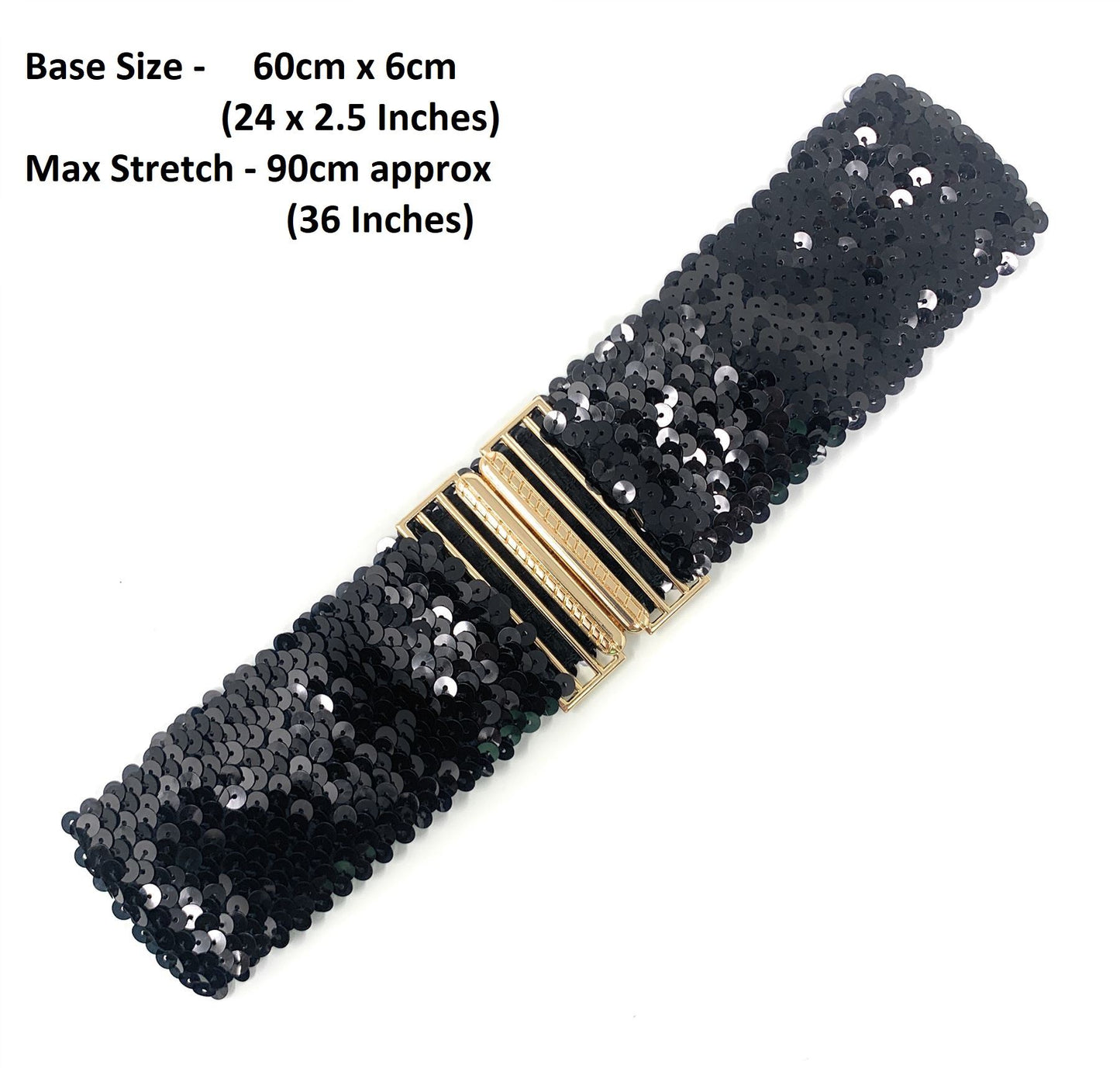 Gold Buckle Elastic Sequin Stretch Belt Coloured Waistband Corset New