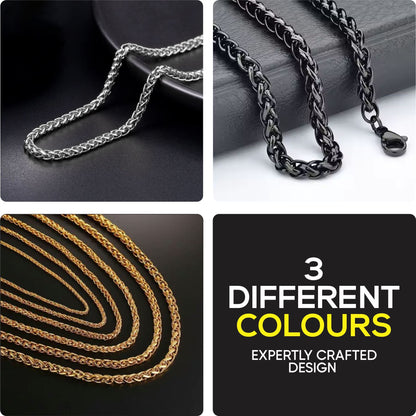 Stainless Steel Black, Gold, Silver 3-8mm & 16-26" Mens Twist Rope Wheat Chain Necklace