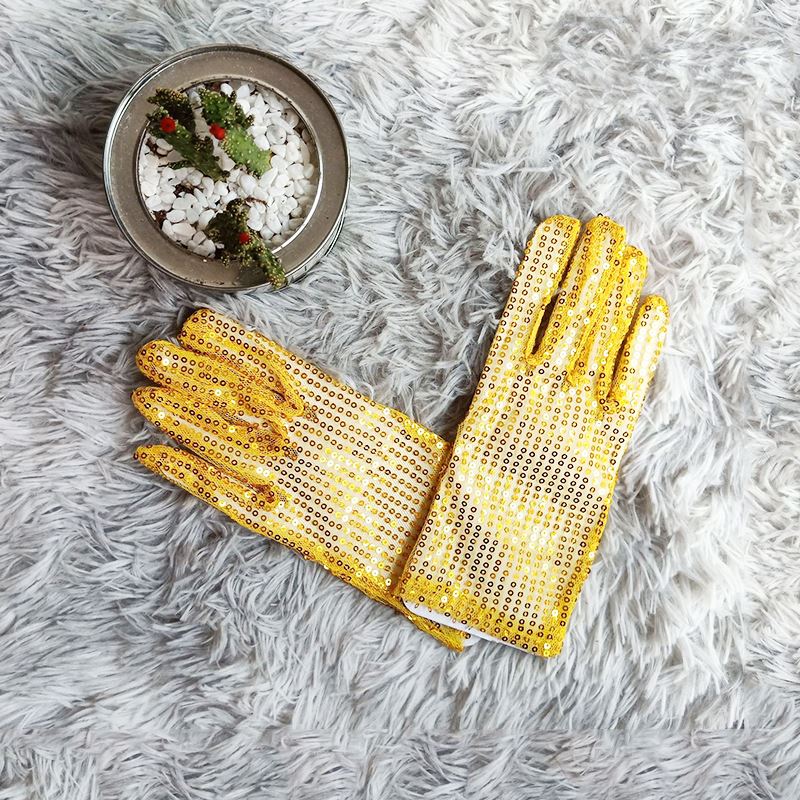 Pailletten-Kostüm-Party-Handschuhe für Erwachsene, glänzende Spitze, 22 cm Fingerradius