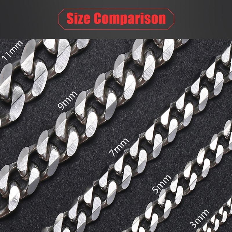 Stainless Steel 316L Silver 3,5,7,9,11,13,15mm & 14-30" Mens Curb Chain Necklace