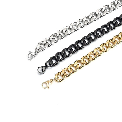 Gold, Silver, Black Mens Stainless Steel Cuban Bracelet 316L Curb Link Chain 18-25cm