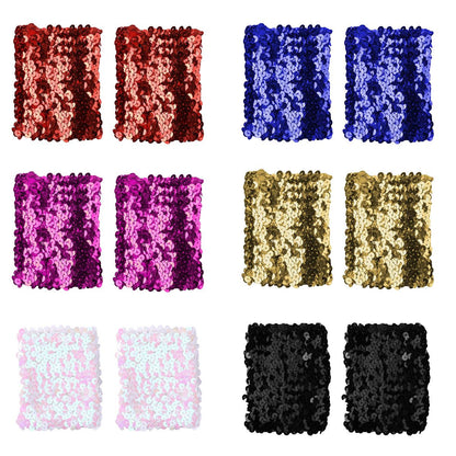 Pair Of Sequin Elastic Stretch Wide Wristband Cuffs Strap 10cm Long