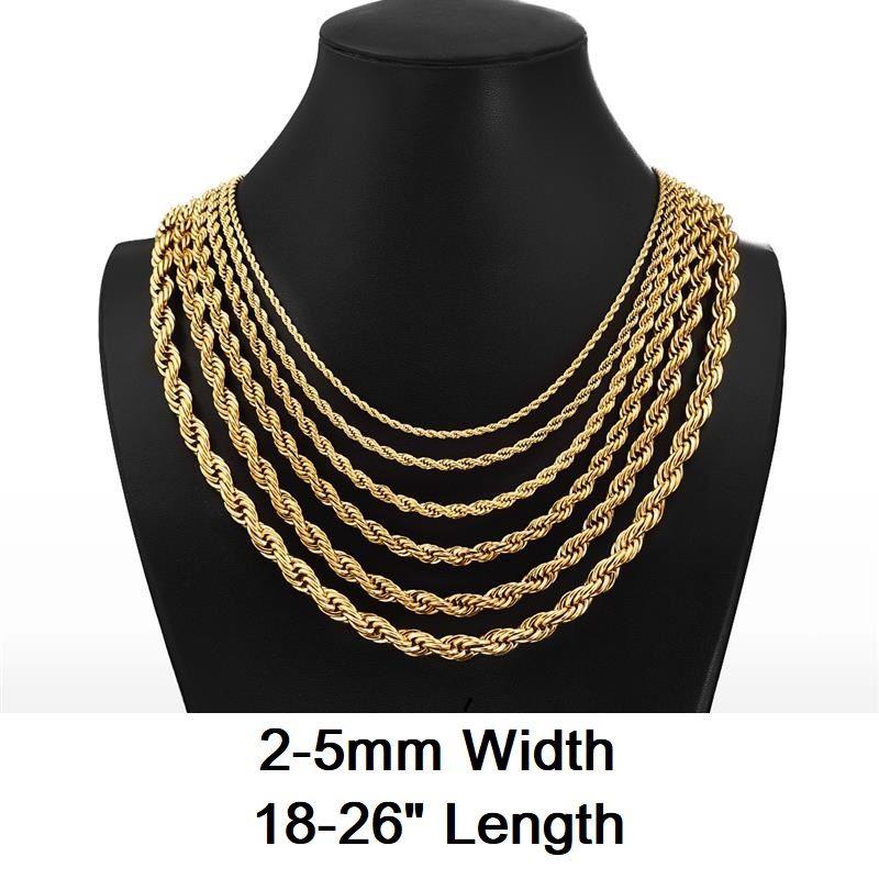 5mm outlet 14K over Stainless rope Chain 24 Inch