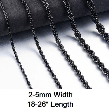 Collar de cadena con nudo trenzado para hombre de acero inoxidable, negro, dorado, plateado, de 2 a 5 mm y de 16 a 26 pulgadas