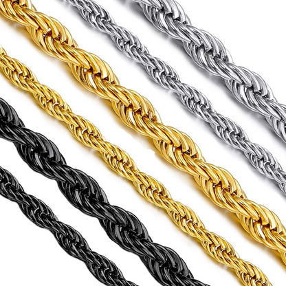 Edelstahl Schwarz, Gold, Silber 2-5 mm &amp; 16-26" Herren-Halskette mit gedrehtem Knoten